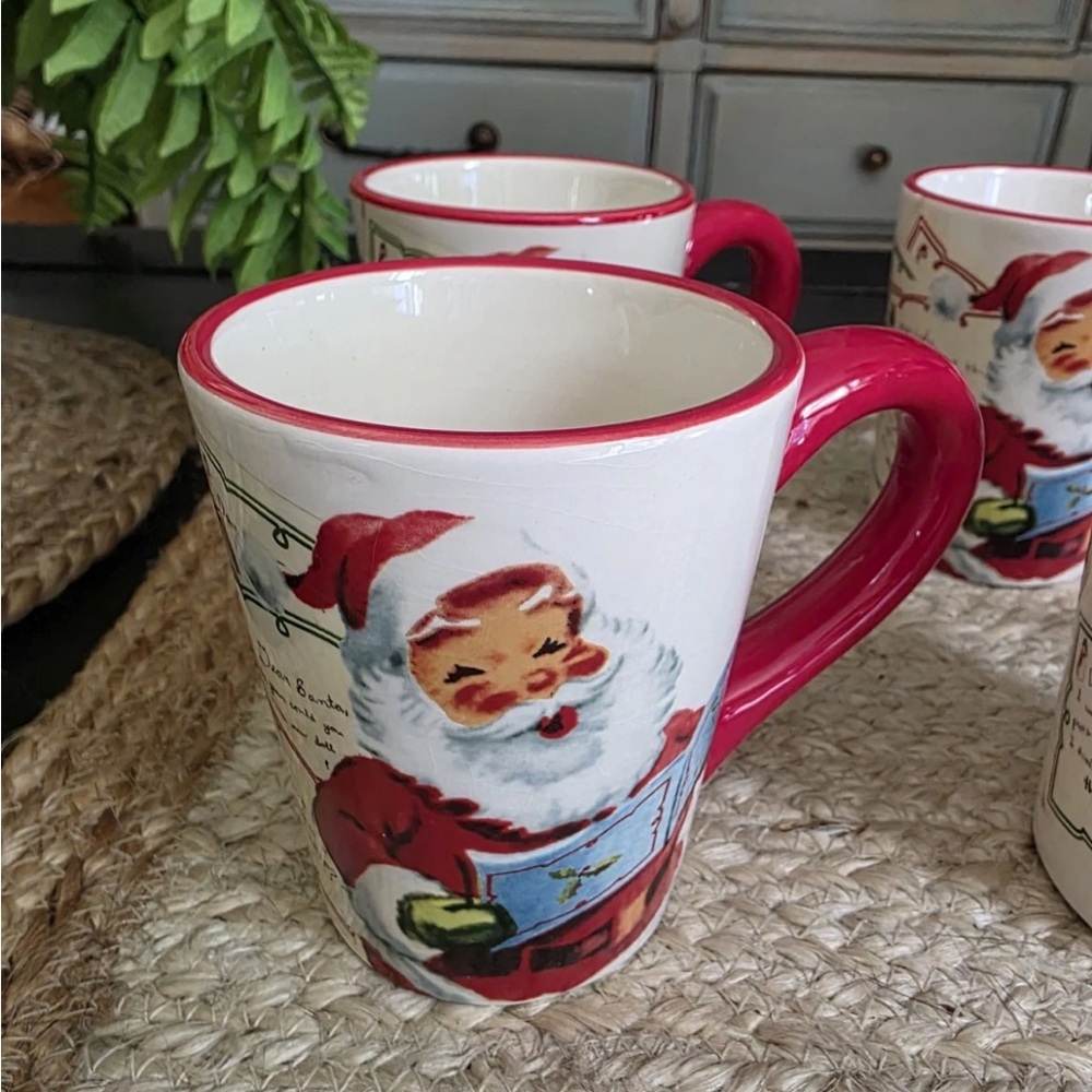 Williams Sonoma Letters To Santa Teddy Bear Christmas Coffee Mugs 4" tall 2007